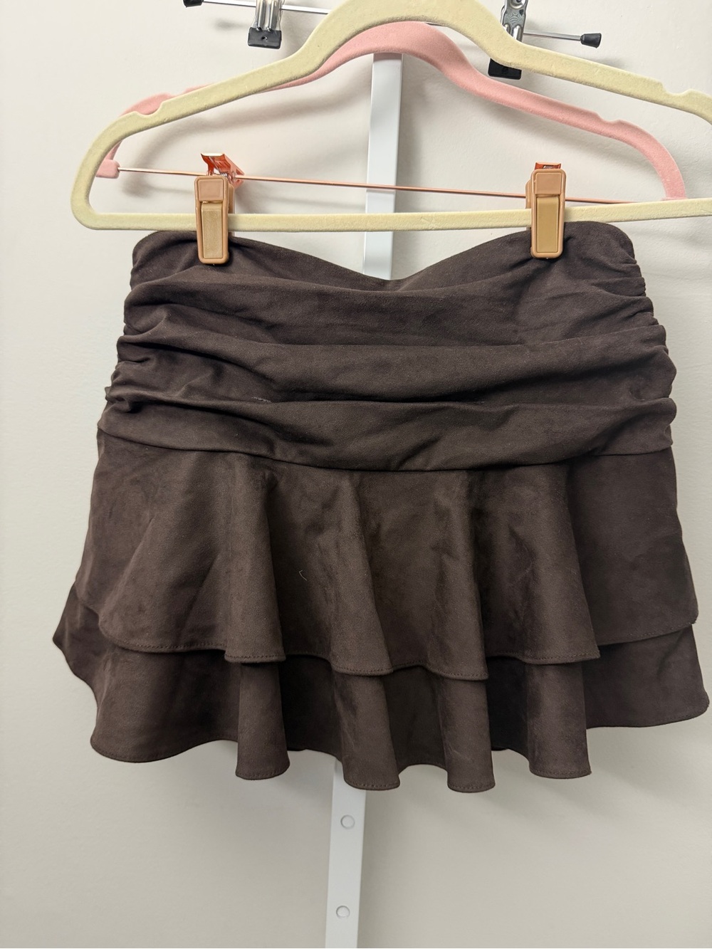 Zara Ruched Waist Tiered Skater Mini Skirt - Brown size XS